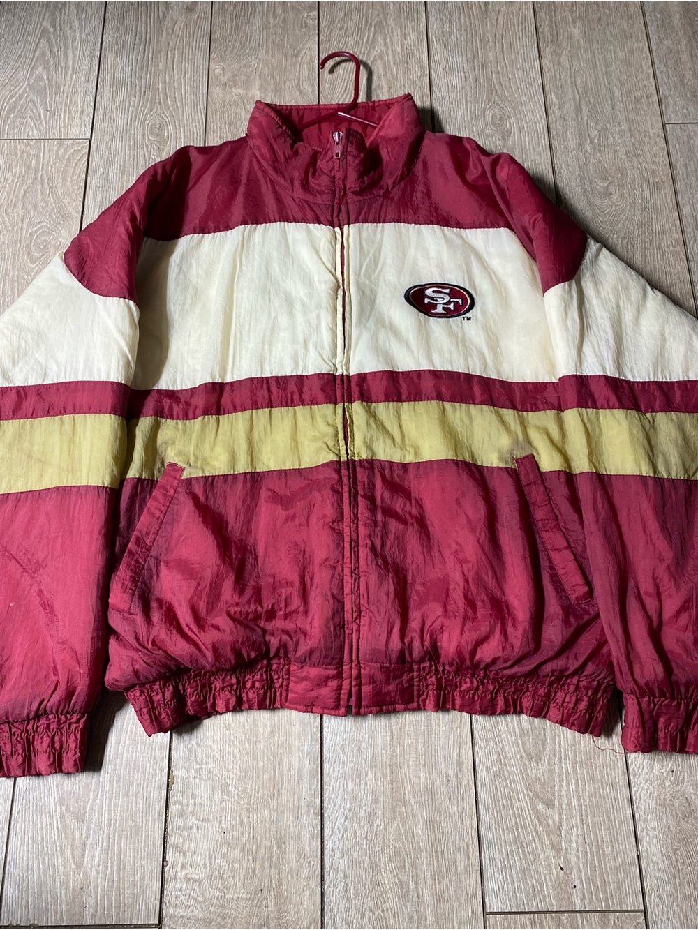 Vintage 90s San Francisco 49ers Locker Line Jacket Maroon Gold Cream 2XL